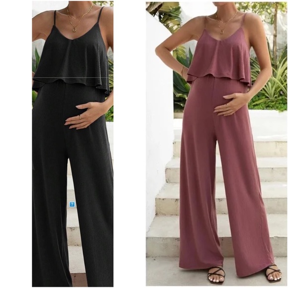 Maternity Ruffle Wide Leg Jumper4 Jumpsuit - Picture 2 of 3
